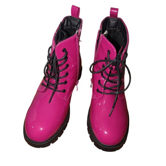 Hot Pink Combat Boots W/Lace-Up Front/Side Zippers & Black Soles SIZE: 3 - Dream - Picture 1 of 8